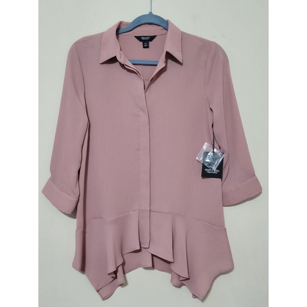 Simply Vera By Vera Wang Womens Blouse Top Size XS Pink Pointed Hem Shirt NWT